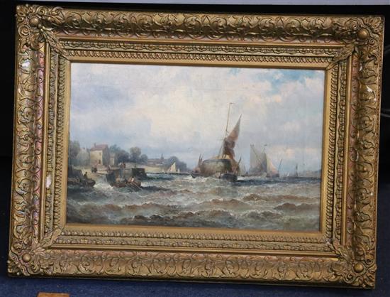 William Thornley (1857-1935) Hay barge and other shipping off the coast 10 x 15.5in.
